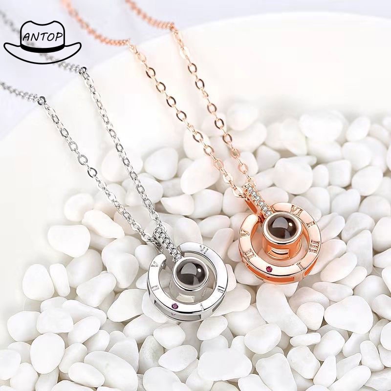 Kalung Titanium Premium Rantai Liontin Necklace Proyeksi &quot;I Love You&quot; Untuk Hadiah Wanita Aksesoris ANTOP