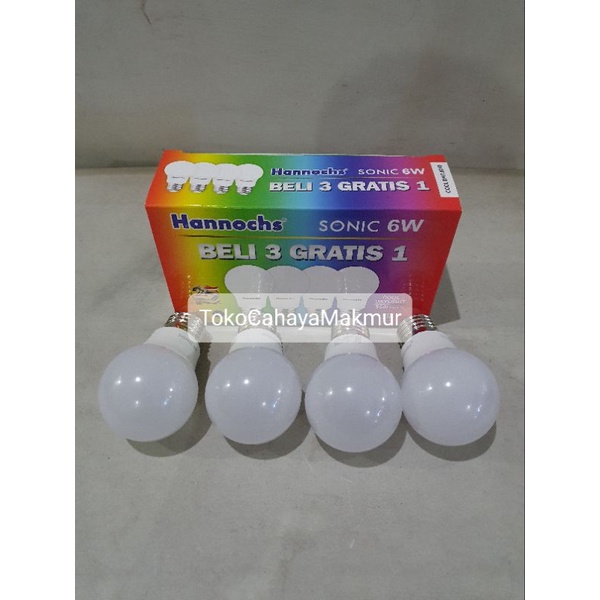 PROMO Lampu Bohlam LED Sonic 6w 6watt Hannochs ISI 4Pcs Cahaya Putih