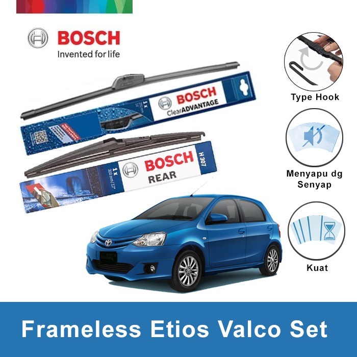 Jual Bosch Wiper Depan Belakang Toyota Etios Valco Frameless Clear