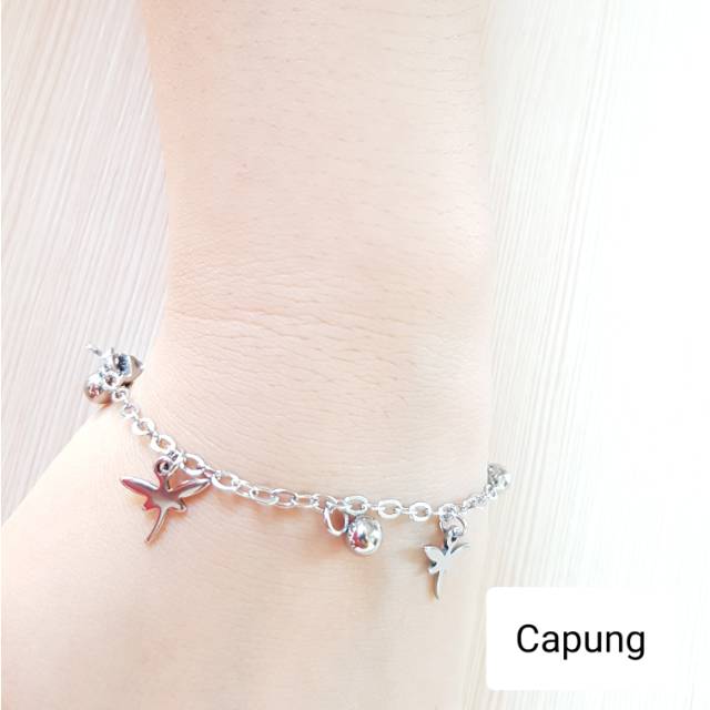 SET Gelang Tangan Kaki Capung Titanium Silver Antikarat