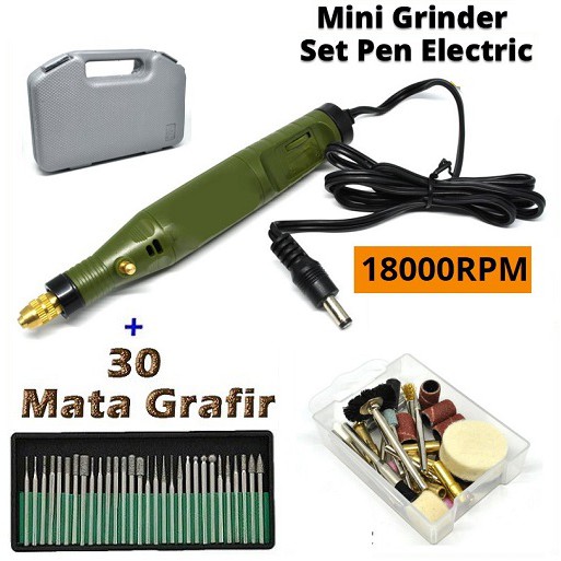 Mini Drill Bor Listrik set Grinder Engrave Pen Micro Mini Electric + 30 Mata Grafir Poles Ukur DIY