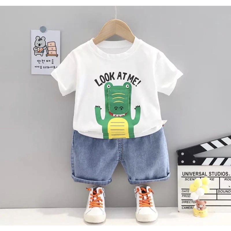 kaos dan celana pendek levis anak motif dinoo 1-5 tahun grosir