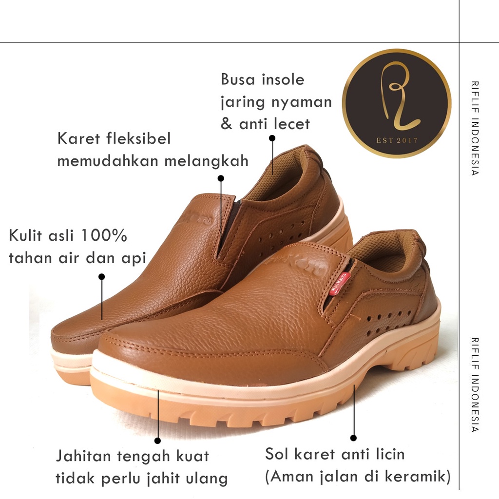 Sepatu Kickers / Sepatu Santai Pria Slip On Bahan Kulit Asli 100% Sol Karet / Sepatu Selop Cowok Laki-laki untuk Kerja Lapangan, Jalan-jalan Santai, Travelling