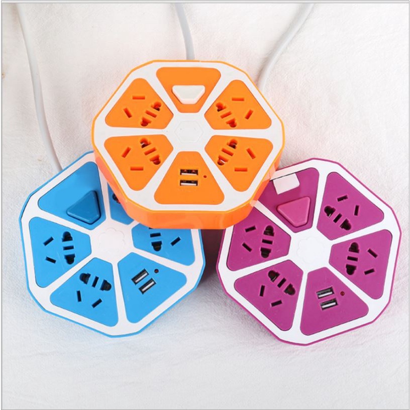 (NCS) COD Stop Kontak USB HEXAGON SOCKET 2 USB 4 lubang colokkan dengan tombol ON OFF 1,3M