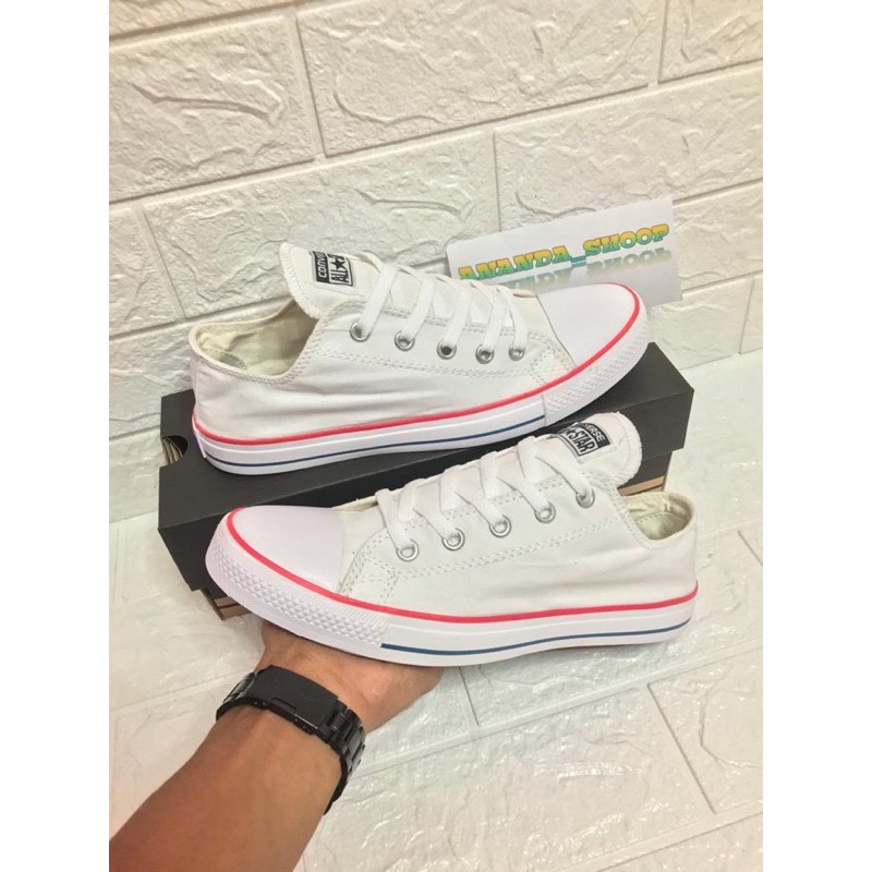 TERBARU!!!HARGA GROSIR JUAL ECER SEPATU SNEAKER CONVERSE ALLSTAR PUTIH CT2   COCOK UNTUK PRIA/WANITA-putih lis merah 