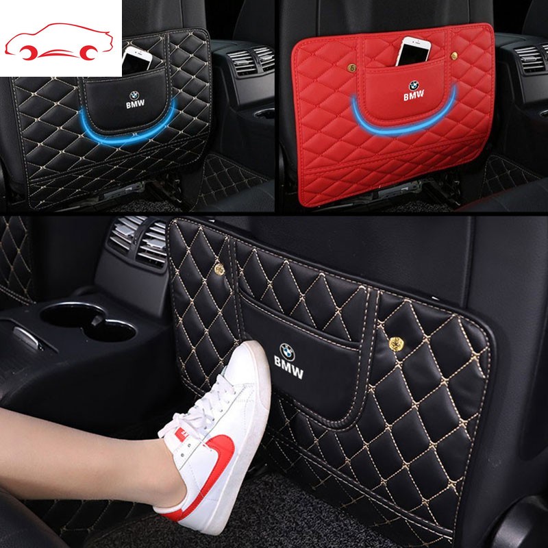 Car Seat Back Anti Kick Pad Leather Waterproof Car Seat Back Protector Cover With Storage Bag For F30 E46 F10 E90 G20 E36 E39 E30 G30 E92 F20 X6 X1 X5 Z4 M3 X3 X4 5 7 Series 320I 218I 520I 530I 528I M2 730LI 740LI