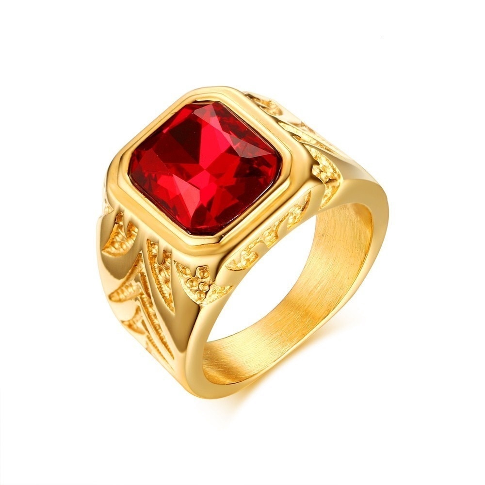 Cincin Stainless Steel Aksen Kristal Zirconia Warna Gold untuk Pria