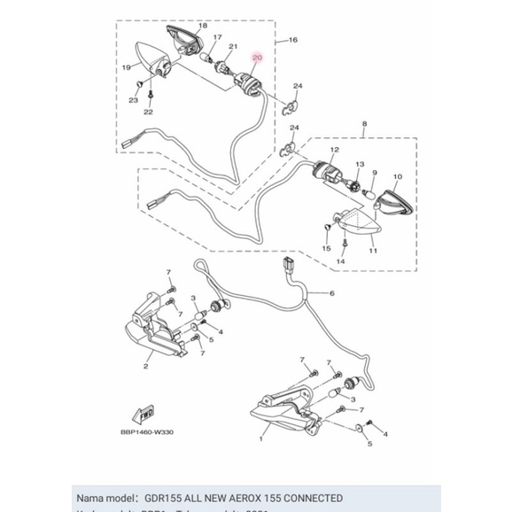 KARET PANGKON DUDUKAN LAMPU SEN BELAKANG NEW AEROX CONNECTED ASLI ORI YAMAHA 1PA H3328 00