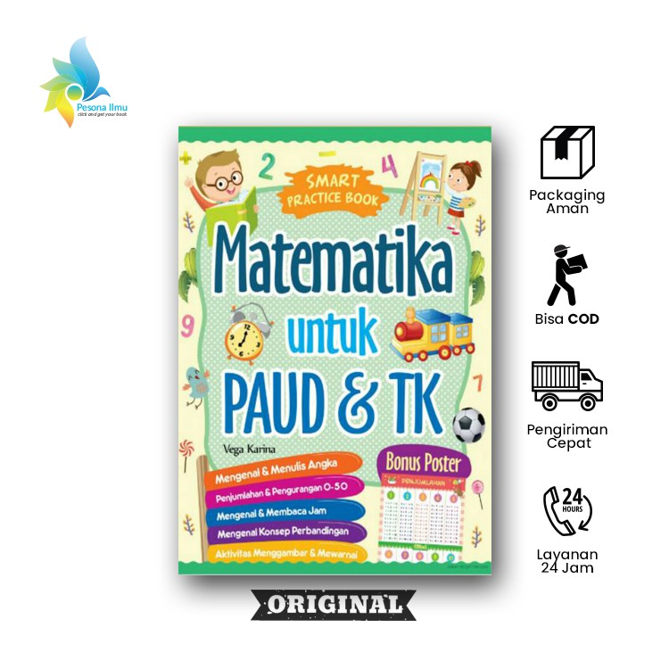 BUKU ANAK SMART PRACTICE BOOK : MATEMATIKA UNTUK PAUD & TK (PLUS POSTER) - Vega Karina