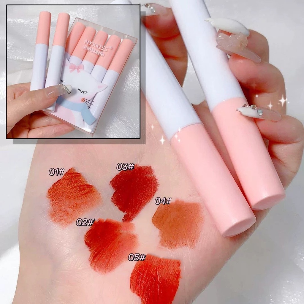 NYXKISS Lipstik Lipcream Matte Lembut Tahan Lama 5 warna Merah