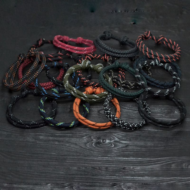 Gelang Pria Wanita Keren Unisex Tali Paracord Prusik Simpel Slide Knot Serut Warna Corak Adjustable Custom Terbaru 2022