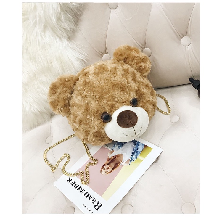 BDKR_TAS - Tas bulu selempang wanita bahu boneka kepala beruang fluffy fur sling bag teddy bear wanita cewek perempuan korea lucu import BEAR beruang Tas SLempang Merangkul bulu Motif boneka lucu/Pikachu/Tedy bear/ransel pikaboy