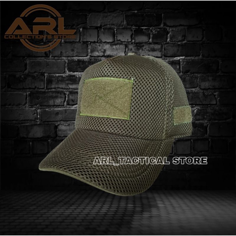 topi double mess hijau army polos / topi jaring tactical velcro / topi double mess polos