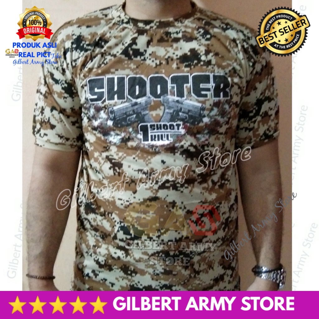 GILBERT ARMY STORE Kaos Loreng Tni Lengan Pendek Gambar Digital Deser Tan Gurun Senapan Serbu