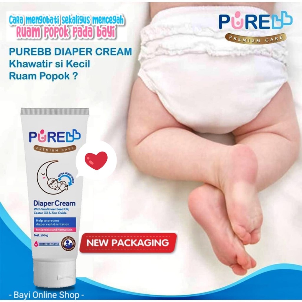 Pure Baby Diaper Cream 100ml for Sensitive Skin Cream Ruam Popok Anti Iritasi