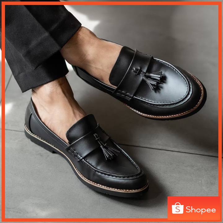 Sepatu Loafers Pria Casual Slip On Panny Loafers Loafer Pria Cowok Kulit Formal Kasual Original - Hagen Black