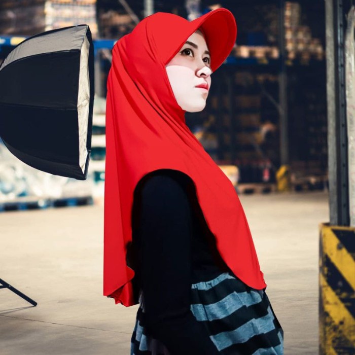 Terlaris Hijab Jilbab Kerudung Sport Topi Dewasa Instan - Merah Cabe, Allsize