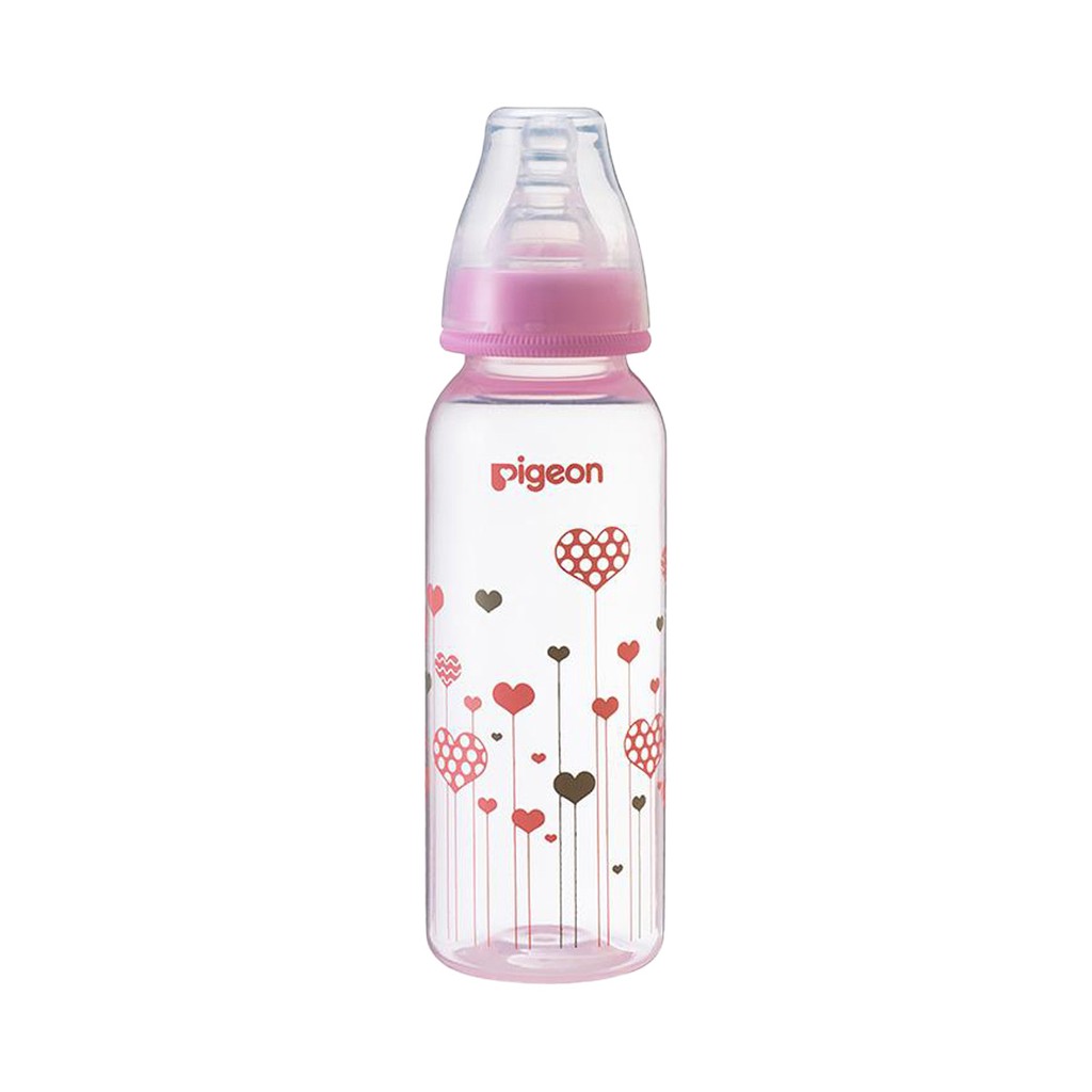 Pigeon Botol Susu Flexible Peristaltic Premium Crystal Clear PP Bottle 4+ Bulan Motif Pink 240ml