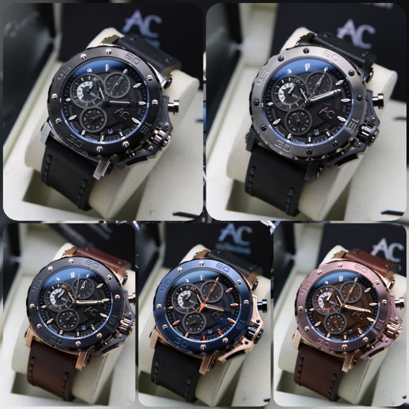 JAM TANGAN PRIA ALEXANDER CHRISTIE 9205MC ORIGINAL TALI KULIT BERGARANSI BISA COD