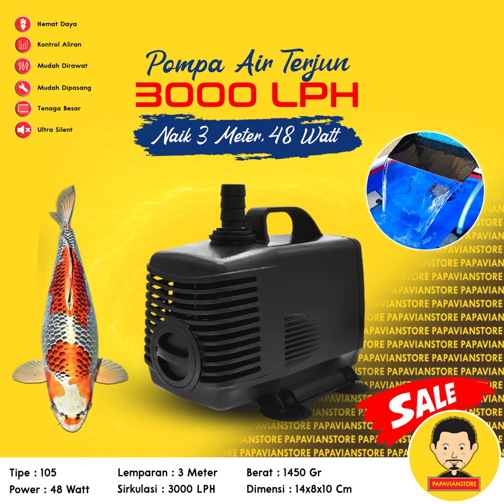 POMPA FILTER KOLAM AQUARIUM 5200 3 METER 40 WATT SUBMERSIBLE CELUP KOLAM IKAN HIAS AQUARIUM LOW WATT