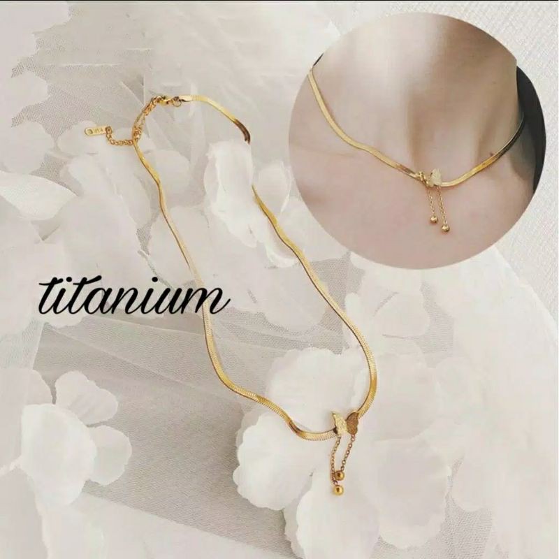 FF Kalung Rantai Belut Titanium Model Kupu - Kupu Rumbai Tersedia Warna Gold dan Rose Gold TS01