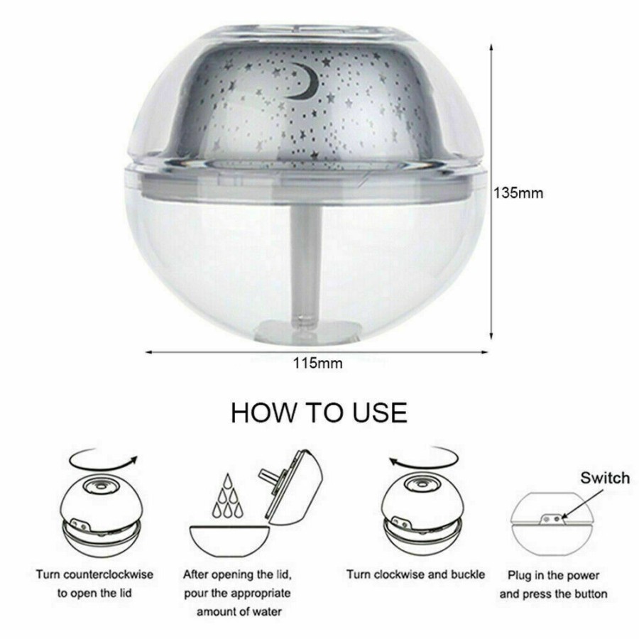 Air Humidifier Ultrasonic 500ml Proyektor Bulan Bintang 2 in1 Moonlight Crystal LED