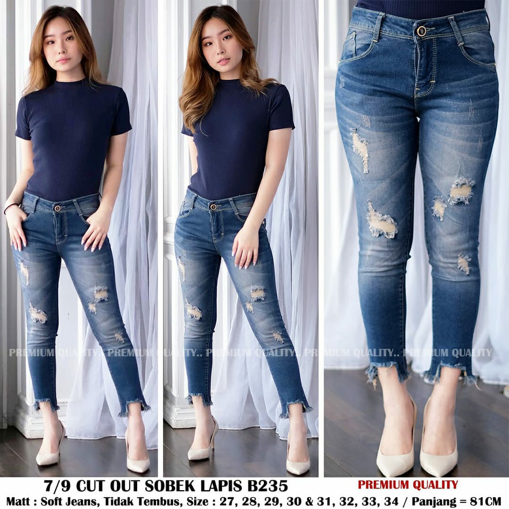 RMT-COD CUT OUT SOBEK LAPIS B235 , JEANS IMPORT WANITA , JEANS MURAH