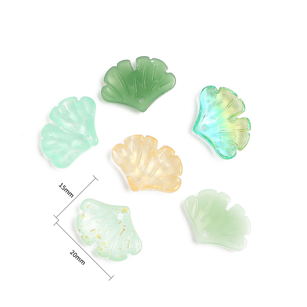 10 Pcs 15*20 Mm Gradien Warna Kaca Daun Ginkgo Membuat Perhiasan Aksesoris Liontin DIY Kalung Gelang Anting-Anting