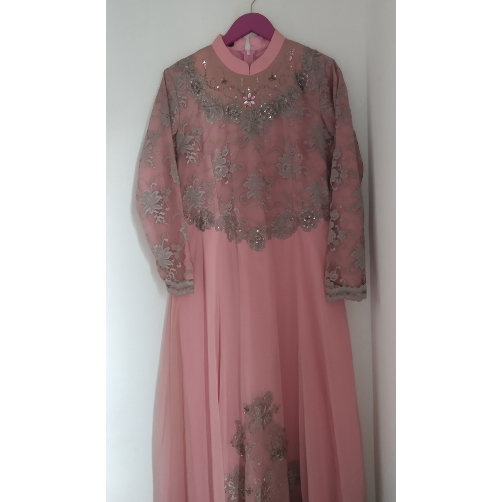 Baju Pesta Pink | Dress Bridesmaid Pink | Gamis Lace | Pagar Ayu | Dress Hijab [Preloved]