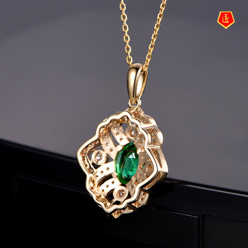 [Ready Stock]Flower Gem Pendant 18K Gold Necklace Female Temperament Noble