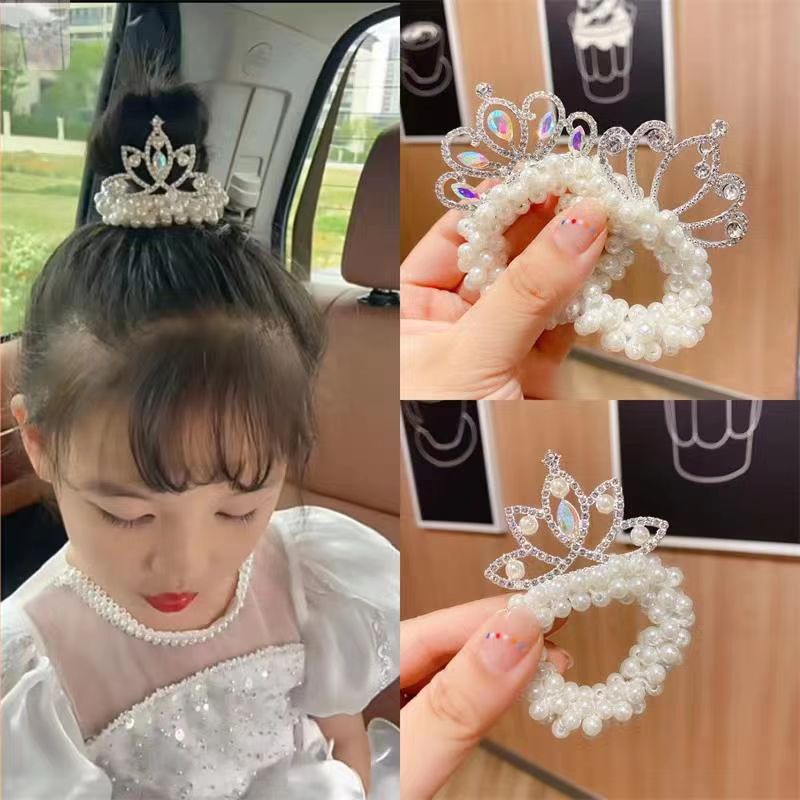 （Hallo Girl)F154 Ikat Rambut Wanita Motif Mahkota Mutiara/Permata Gaya Korea Import