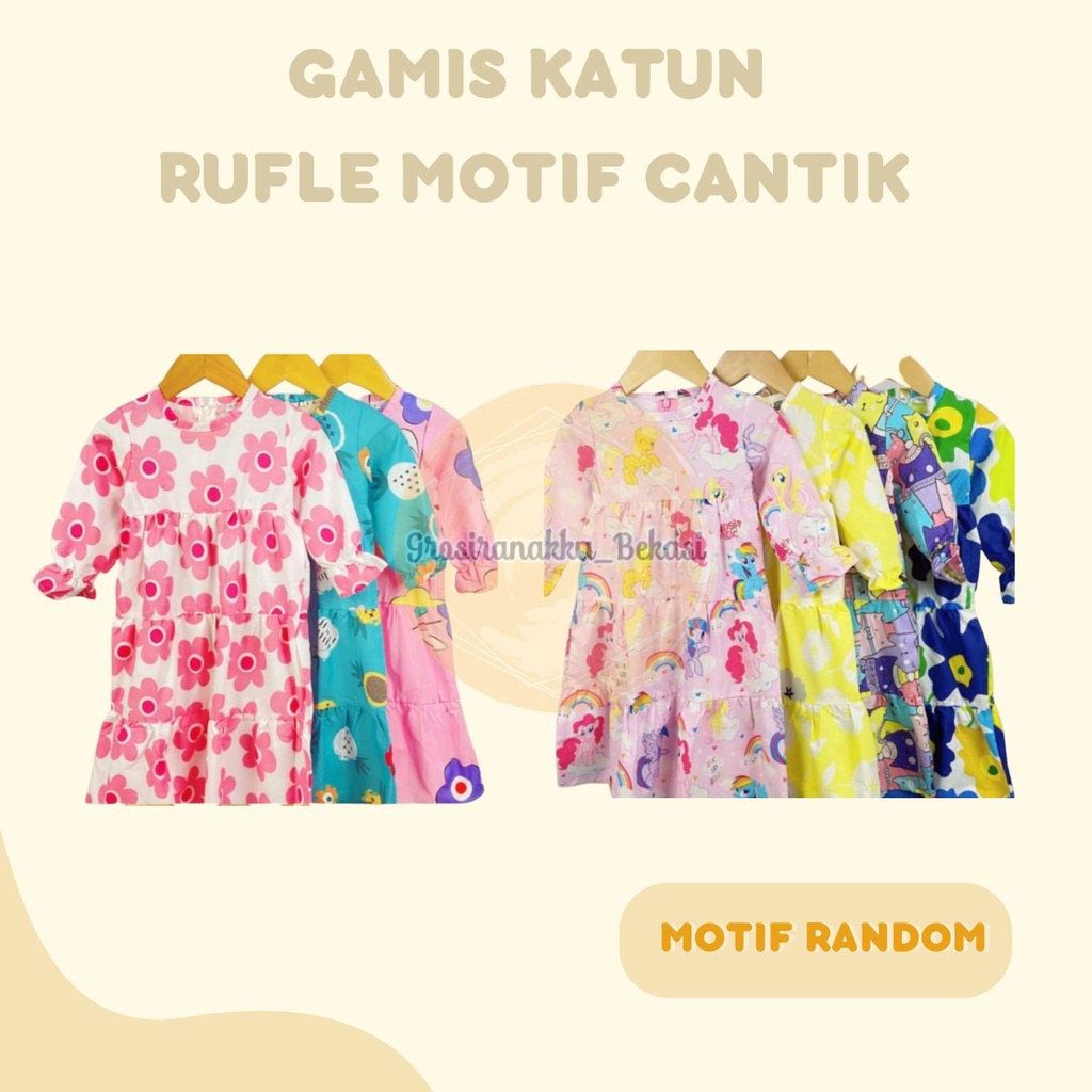 Gamis Katun Anak Rufel Motif Cantik Size 1-6Thn