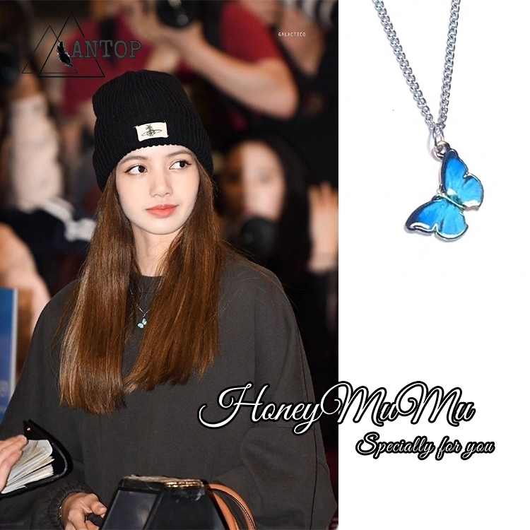 Kalung Kupu-kupu Rantai Clavicle Warna Biru Gelang Gaya Korea Untuk Wanita