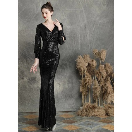 evening dresses sexy v-neck mermaid black gold sequin from dress floor length evening gown 1