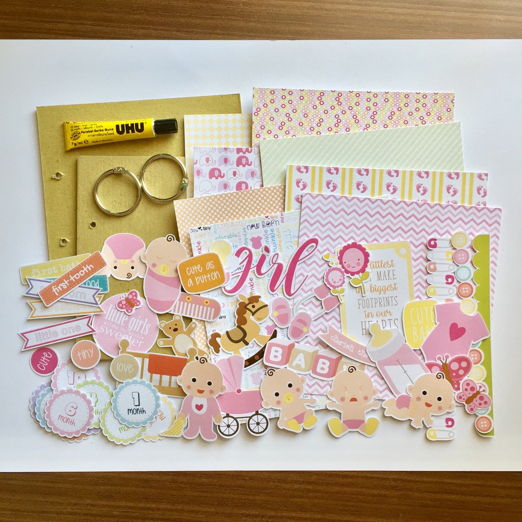 Baby Girl Scrapbook Kit | Scrapbook Set | Bahan DIY Scrapbook
