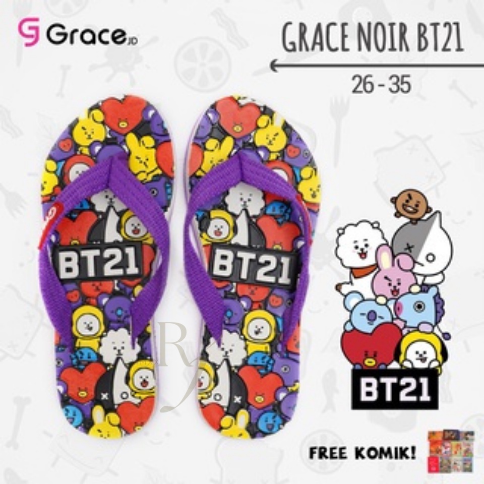 GRACE [NOIR BT 26-35] Sandal Anak Perempuan BT Tipis/ Sandal japit Anak Cewek Karakter/ Sandal Kartun