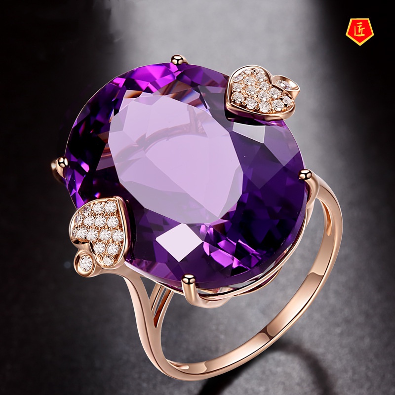 [Ready Stock]Rose Gold Amethyst Oval Zircon Engagement Ring