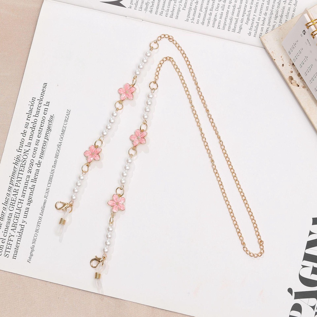 Lily Rantai Kacamata Manik-Manik Sakura Mutiara Kalung Tali Leher Sunglasses Chain