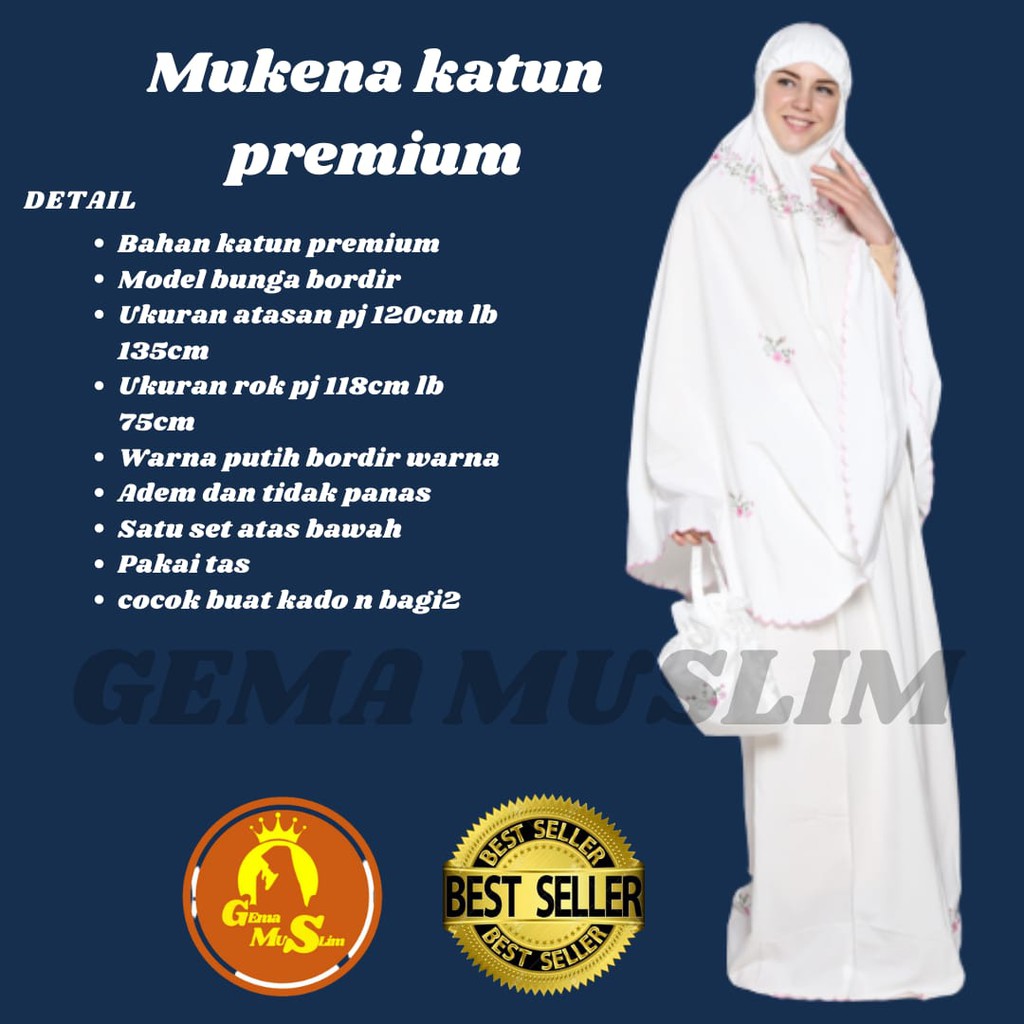 Mukena dewasa katun premium bunga bordir