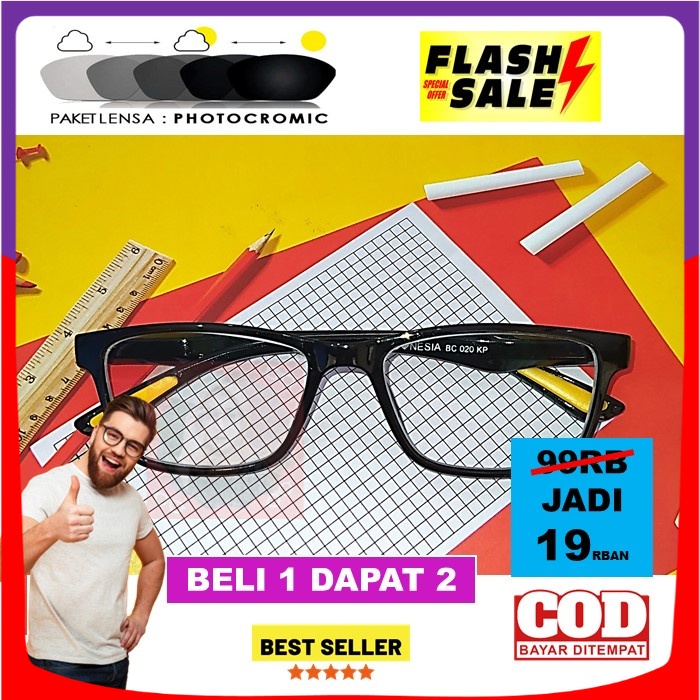 WOW MURAH Kacamata Anti Radiasi Photocromik Pria Wanita Kotak Gagang Plastik Minus Normal Anti Silau