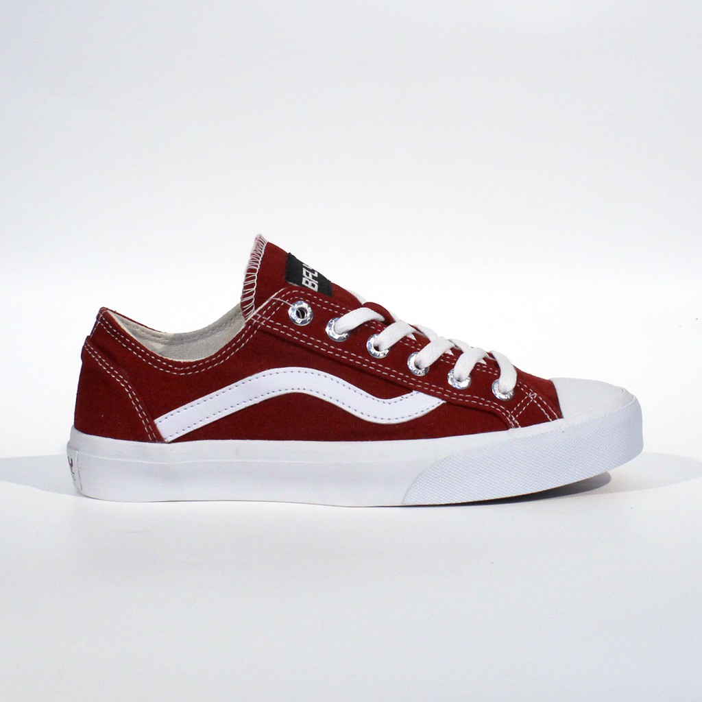 BFLY Sepatu Sneakers Low Basic Casual Street Style CURVING Maroon White Canvas Original