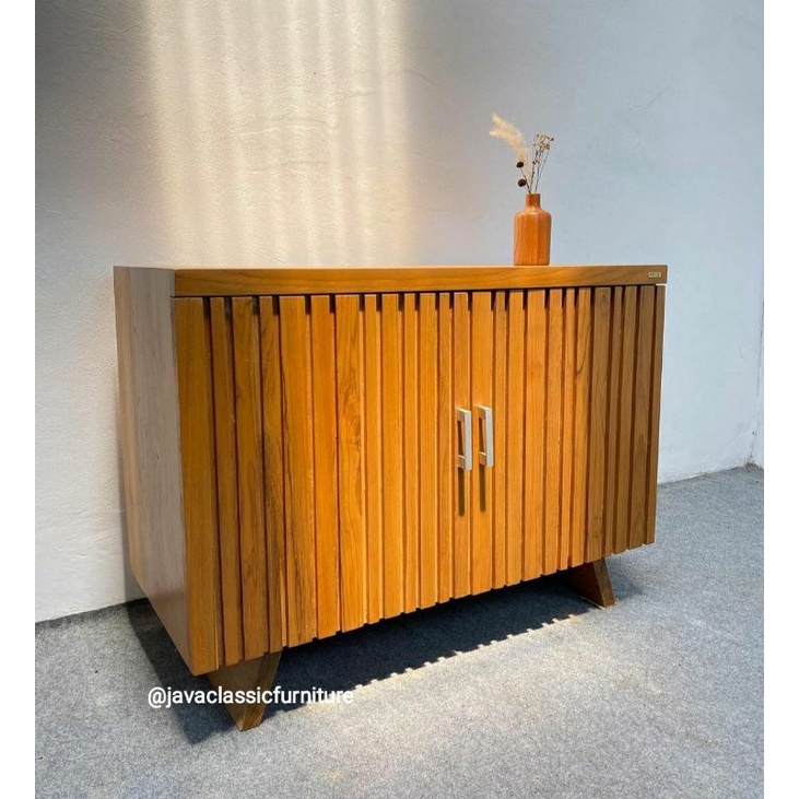 BUFET PAJANGAN RUANG TV LEONA RETRO MINIMALIS SCANDINAVIA VINTAGE BAHAN KAYU JATI NATURAL-1