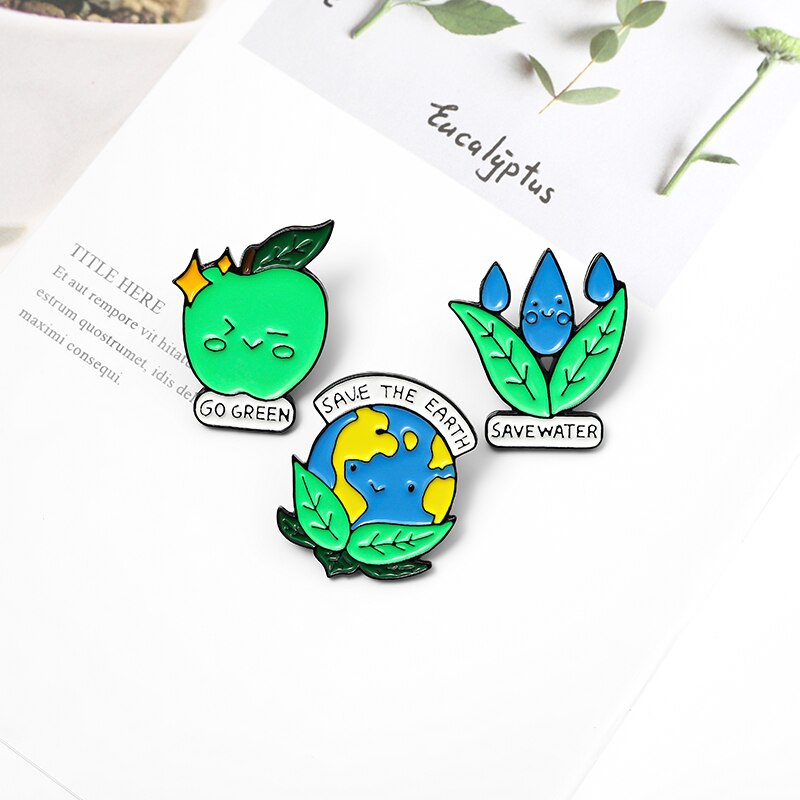 Bros Pin Enamel Desain Save the Earth Warna Hijau Untuk Hadiah Anak