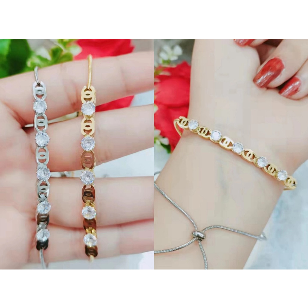 Gelang Titanium CC  Permata Rantai Serut Perhiasan Fashion