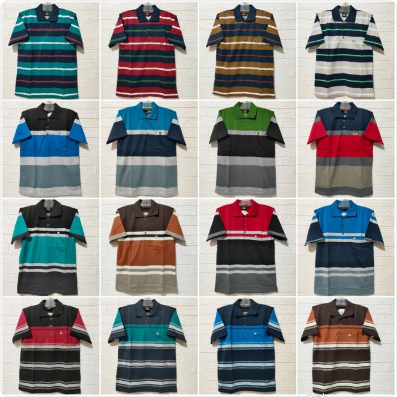 kaos kerah saku Zero salur premium stripe motif baru allsize