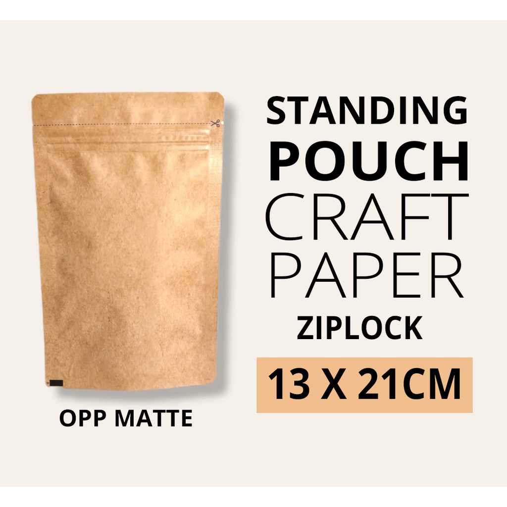 Kemasan Standing Pouch Craft Paper Ziplock ukuran 13X21 cm OPP MATTE