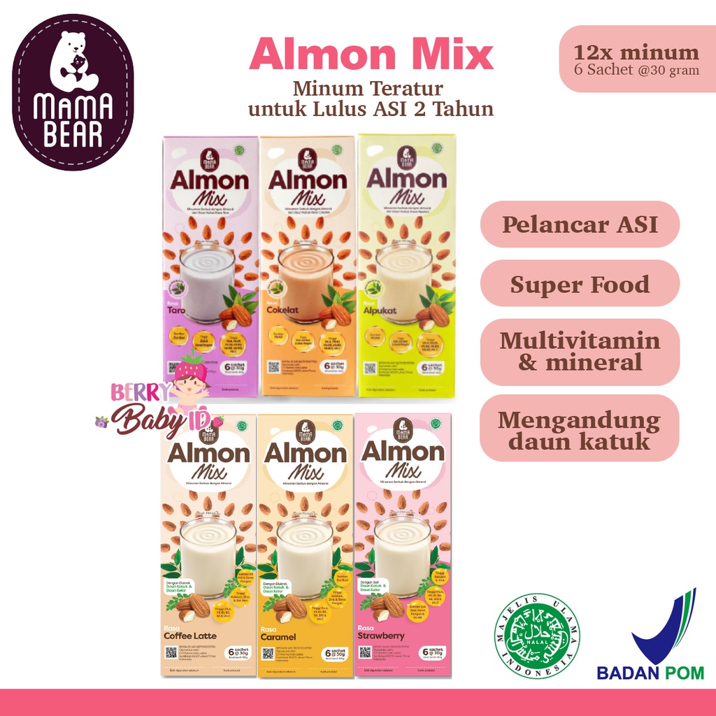 Mama Bear Almon Mix Pelancar ASI Booster Almond Cokelat Alpukat Taro Coffee Latte Caramel Strawberry Berry Mart