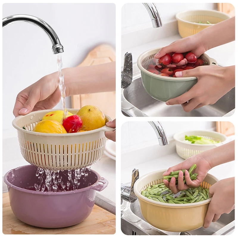 [Household Round Double-layer Plastic Drain Basket][Detachable Double-layer  Food Strainer ][ Kitchen Fruit Vegetable Washing Strainer][ Multifunction Kitchen Sink Strainer Storage Basket ][Living Room Wash Fruit Candy Tray Basket]