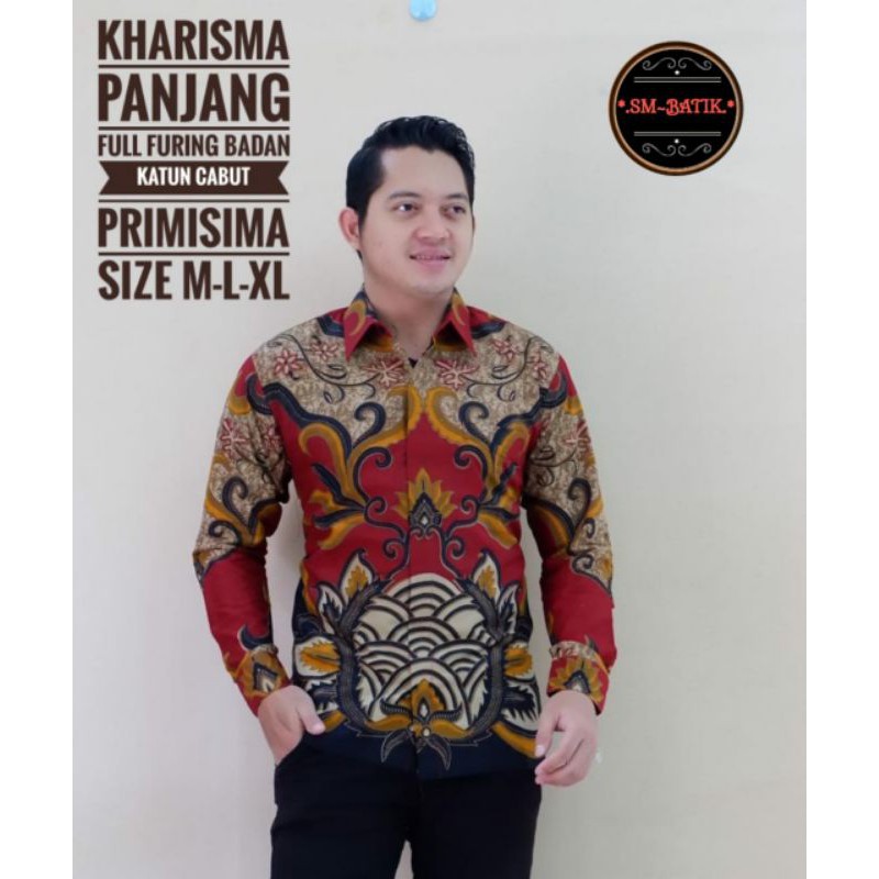 Kemeja Batik Lengan Panjang Warna Merah Batik Pria Exclusive Warna Merah KHARISMA PANJANG MERAH