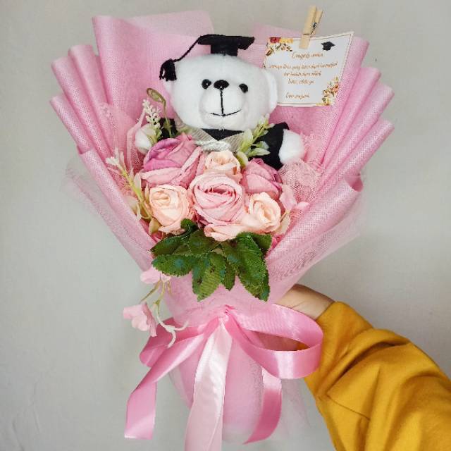 Bouquet Bunga Artificial Boneka Wisuda Bucket Buket Flower Free Kartu Ucapan Shopee Indonesia